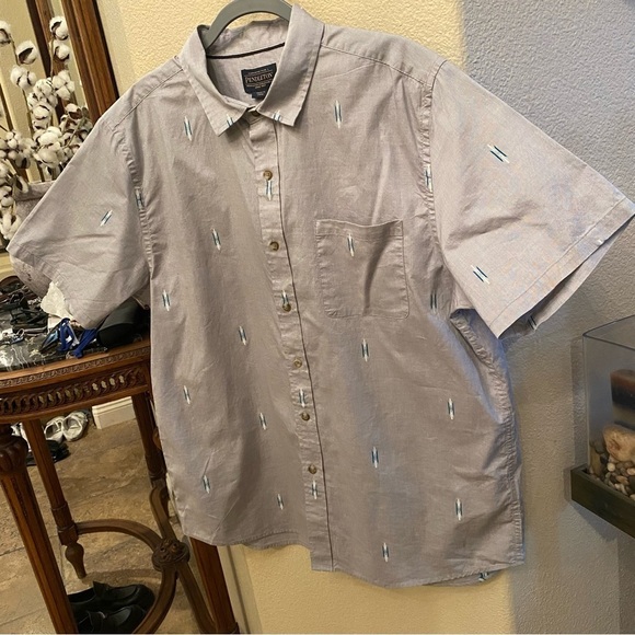NWT~PENDLETON Men Light Gray Aztec Embroidery Button Short Sleeve Top Size XL - Picture 3 of 8